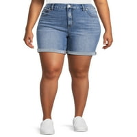 Terra & Sky Women's Plus Size High Rise Curvy Jean Shorts, 2-Pack