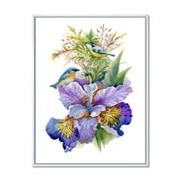 Ptice s ljubičastom irisom uokvirenom slikanjem platna umjetnički tisak