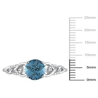 1- Carat T.G.W. Ovalno izrezana London Blue Topaz i okrugli dijamantni naglasak 10kt bijelog zlata OVAL LINK prsten