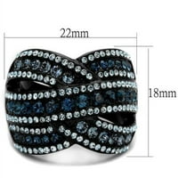 Luksuzni nakit dizajnira ženski crni IP prsten od nehrđajućeg čelika s montana plavim i čistim kristalima -