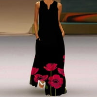 Haljine za žene tiskanje cvjetni uzorak bez rukava V-Neck maxi labav fit casual formalni Elegantni zabavni klub