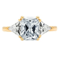 Dijamantni smaragdni rez od 2,82 karata, prirodni Švicarski plavi topaz, prsten od žutog zlata od 14 karata s