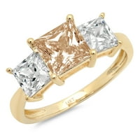 2. Dijamantni rez od 14-karatnog žutog šampanjca od 14-karatnog dijamanta s umetcima prsten od tri kamena od 9,25