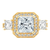 3. dijamant Dijamant-rez Princess imitacija transparentnog dijamant od žutog zlata 18k Solitaire s umetcima Prsten