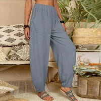 Ženske Ležerne hlače u donjem rublju s džepovima i Elastičnim strukom, široke duge hlače u donjem rublju u sivoj