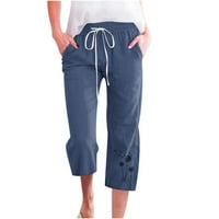 Gamaše za žene, ženske ravne Capri hlače visokog struka s džepovima na cijevi, pamučne i lanene capri hlače s