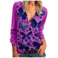 Ženski dugi rukavi ležerni okrugli vrat leptir košulje s patentnim zatvaračima labave bluze su ležerne plus veličine