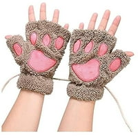 Proljeće / Zima Ženske slatke plišane rukavice s mačjim kandžama, kratke rukavice bez prstiju od Pola prsta