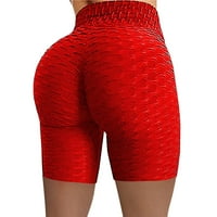 Treninge kratke hlače žene naborana visoki struk kuka rastezanje čvrste boje fitnes joga hlače kratke hlače crvene
