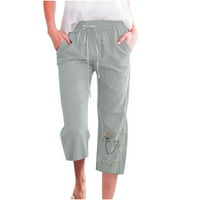 Modne ženske elastične hlače za tiskanje elastičnih hlača ravne široke noge s džepom