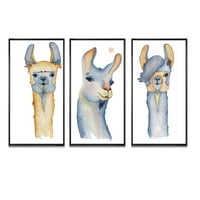 Art Designart 'Slatki lama crtani portret II' Tradicionalni uokvireni zidni umjetnički set - boja okvira u. Širokim