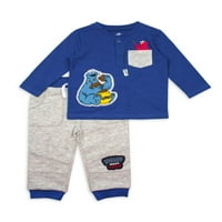 Sesame Street Baby Boy Dugi rukav Henley & Sweatpant, Outfit Set
