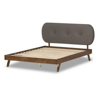 Moderni krevet na platformi iz sredine stoljeća od punog oraha presvučen tkaninom, različitih veličina, različitih
