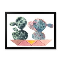 DesignArt 'Kaktus duo u ružičastim loncima geometrijski' moderni uokvireni umjetnički tisak