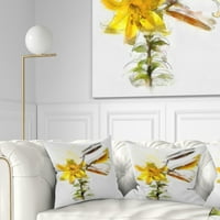 DesignArt žuti tulipanski stabljika s lišćem - cvjetni jastuk za bacanje - 18x18