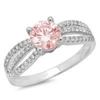 Zaručnički prsten okruglog reza s ružičastim imitiranim dijamantom od bijelog zlata 18K okrugli rez, veličina