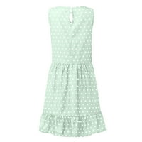 Ženski ljetni moda casual točkica print O-Neck bez rukava labava ruffle šiva a-line haljina zelena 3xl