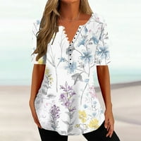 Flowy majice za žene trendovske cvjetne grafičke tiskane gumb kratkih rukava UP TEE Ljetni ležerni tunični vrhovi