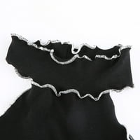 Synoidove jesenske haljine za žene - modna asimetrija s visokim ovratnikom Dugi rukavi Čvrsta tanka haljina crni