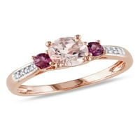 Carat T.G.W. Morganit, ružičasti turmalin i dijamantni 10kt ružičasti zlatni prsten od 3 kamena