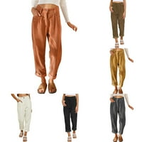 Ženske visoke struke Corduroy Ravne hlače za noge labave udobne hlače s džepovima