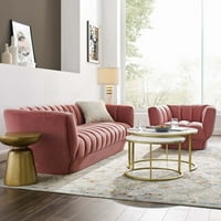 Kauč i naslonjač s okomitim kanalom, presvučeni baršunom u prašnjavoj ružičastoj boji