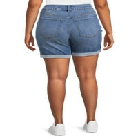 Terra & Sky Women's Plus Size High Rise Curvy Jean Shorts, 2-Pack