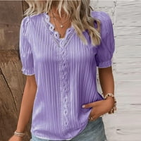 Ženske majice, Ženska ljetna čipkasta obična elegantna košulja s izrezom u obliku slova u, modna jednobojna bluza