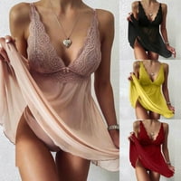 Seksi ženska čipkasta spavaćica s izrezom u obliku slova u, pidžama, donje rublje, ogrtač, donje rublje, žuta