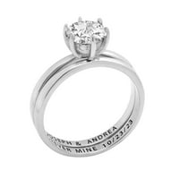 Zavjet i zauvijek personalizirana mladenka Platinum preko srebrnog okruglog bijelog topaza ugraviranog vjenčanog