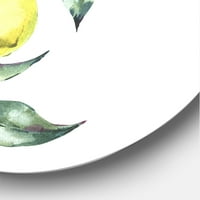 DesignArt 'grana lišća i žutih limuna I' Tropski krug metal zidna umjetnost - disk od 11