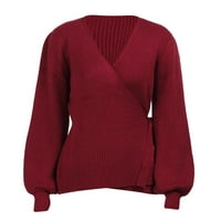Puloveri Plus size puloveri za žene široki jednobojni vrhovi s izrezom u struku u obliku struka i dugim rukavima