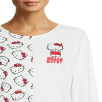 Hello Kitty Split Juniors Grafička majica s dugim rukavima i set za salonke za kratke hlače, 2-komad