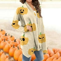 Yubatuo ženska modna casual casual halloween tiskana srednje dužine kardigan jakna kaputi za žene žute 5xl
