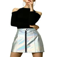 Jedinstveni prijedlozi Ženska metalna mini suknja A kroja s prednjim patentnim zatvaračem visokog struka
