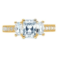 1. Dijamantni smaragdni rez s prirodnim Nebeskoplavim topazom u žutom zlatu od 14 karata s naglascima prsten s