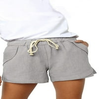 Ženske lagane pamučne lanene kratke hlače, široke kratke hlače, kratke hlače s elastičnim strukom