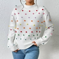 Ženski džemperi u donjem rublju-modni pleteni pulover s okruglim vratom s dugim rukavima, bijela jesenska odjeća,