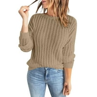 Ženski modni jednobojni pleteni džemper s okruglim vratom s dugim rukavima šuplji džemper na vrhu