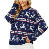 Olyvenn božićni jeleni tisak rekreativnog pulovera džemperi za džempere za žene plus posada-vratni vrhovi dugih