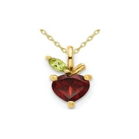 1. Karat Garnet i Peridot Apple Charm privjesak ogrlica u 14K žutom zlatu s lancem