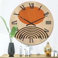 DesignArt 'Sažetak minimalna duga i narančastog sunca I' Moderni drveni zidni sat