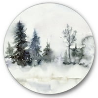 DesignArt 'Božić minimalistički snježni i šumski krajolik' jezero Kuća Circle Metal Wall Art - Disk od 36