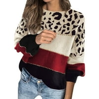Ženski jesenski / zimski kontrastni džemper, široki džemper s okruglim vratom i donjim dijelom, ženski pulover,