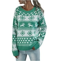 Ženski džemper s izrezom pulover s okruglim vratom džemper s grafičkim printom udobni vrhovi srednje duljine dugih