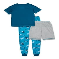 Komar Kids Boys 4- 'Shark' kratki rukav, dugačka gaćica s kratkim hlačama, 3-komad pidžama set