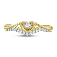 set vjenčanih prstenova za mladenke s okruglim dijamantnim srcem od žutog zlata od 10 karata